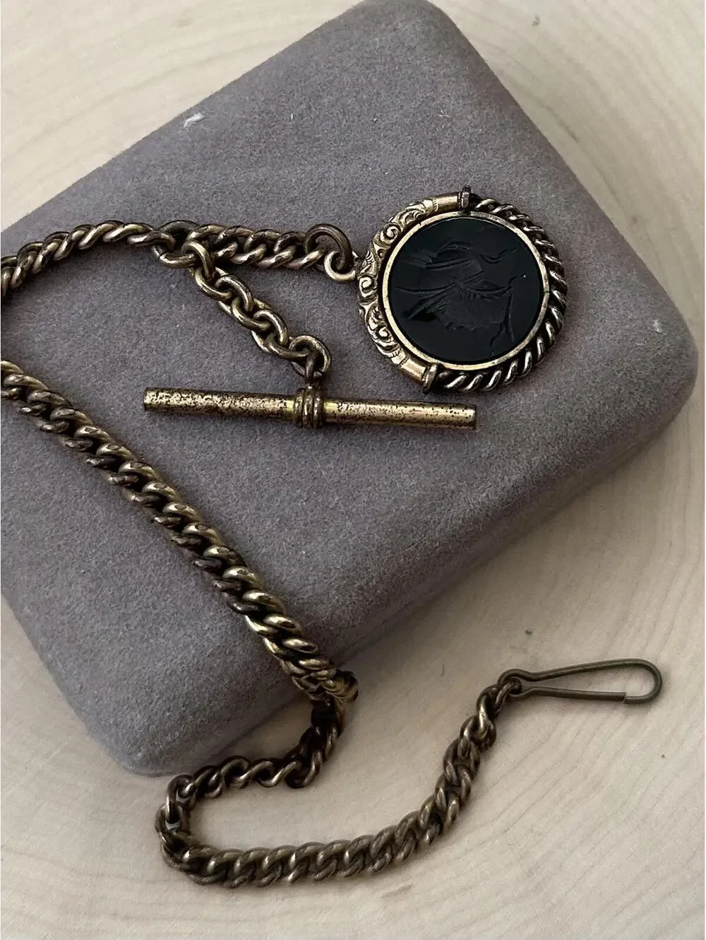 Antique Victorian Gold Filled Carved Roman Soldier Intaglio Sardonyx Watch Chain